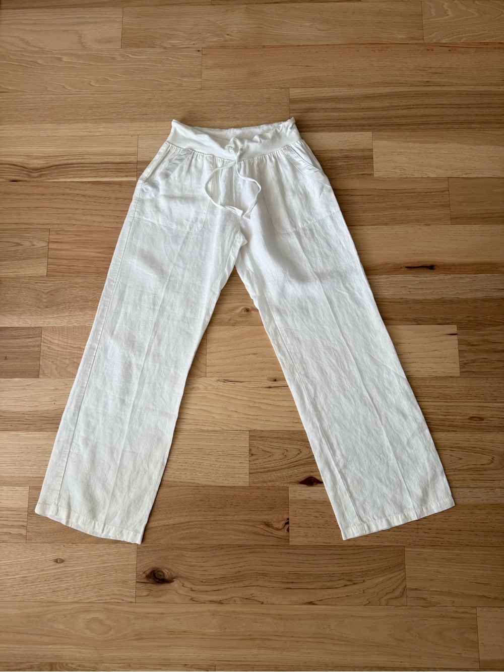 Elan White Drawstring Linen Pants Straight Leg Size Large - Picture 2 of 12